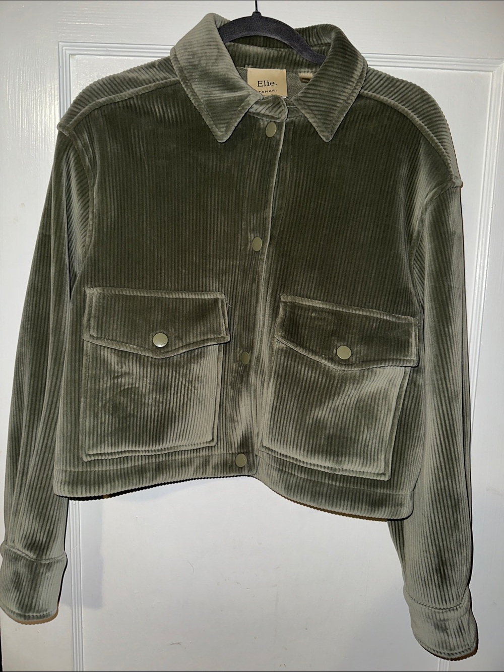 Tahari Olive Green Corduroy Crop Jacket